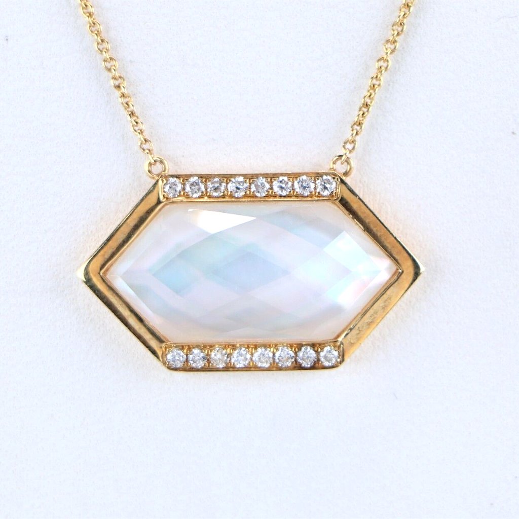 19979 Doves By Doron White Orchid 18k Yellow Gold Quartz Mop Diamond Pendant